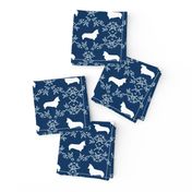 corgi dog breed silhouette florals navy