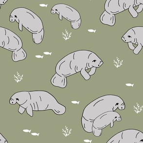 manatee fabric // manatees dugong animals design andrea lauren fabric - artichoke