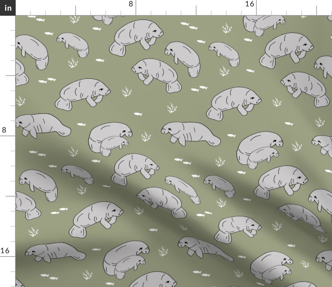 manatee fabric // manatees dugong animals design andrea lauren fabric - artichoke