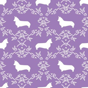 corgi dog breed silhouette florals purple