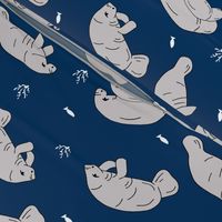 manatee fabric // manatees dugong animals design andrea lauren fabric -navy