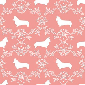 corgi dog breed silhouette florals sweet pink