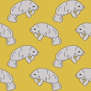 manatee fabric // manatees dugong animals design andrea lauren fabric - mustard