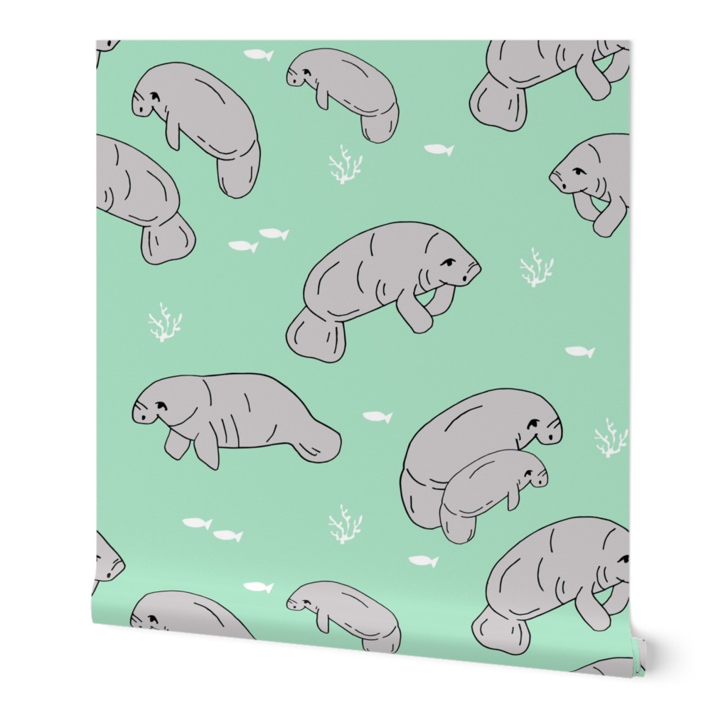 manatee fabric // manatees dugong animals design andrea lauren fabric - mint