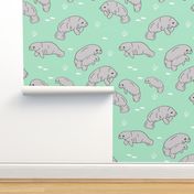 manatee fabric // manatees dugong animals design andrea lauren fabric - mint