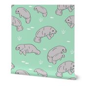 manatee fabric // manatees dugong animals design andrea lauren fabric - mint