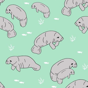 manatee fabric // manatees dugong animals design andrea lauren fabric - mint