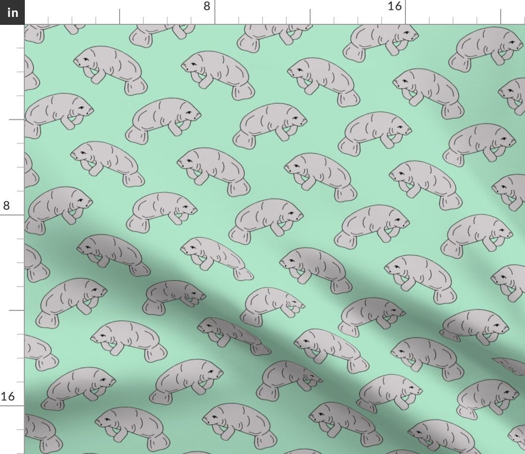 manatee fabric // manatees dugong animals design andrea lauren fabric - mint