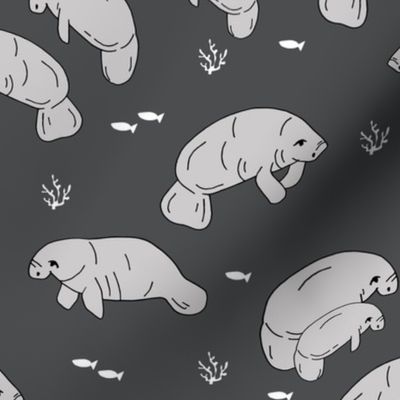 manatee fabric // manatees dugong animals design andrea lauren fabric - charcoal