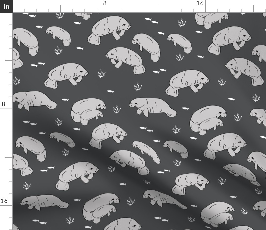 manatee fabric // manatees dugong animals design andrea lauren fabric - charcoal