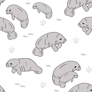 manatee fabric // manatees dugong animals design andrea lauren fabric - white