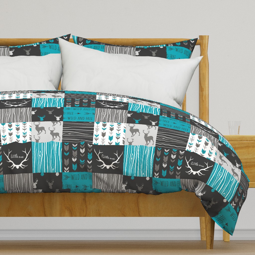 Patchwork Deer - Teal Ironwood - Wholecloth quilt