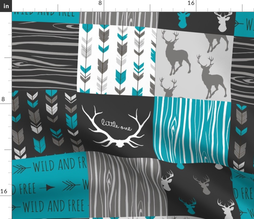 Patchwork Deer - Teal Ironwood - Wholecloth quilt