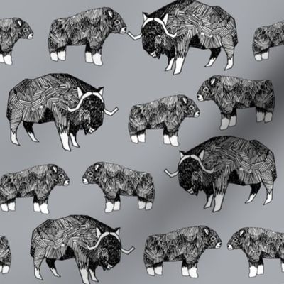 musk ox fabric // arctic animal fabric canada alaska greenland -  grey