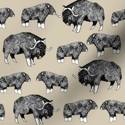 musk ox fabric // arctic animal fabric canada alaska greenland - khaki
