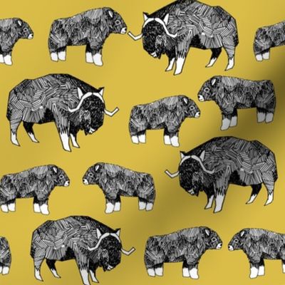 musk ox fabric // arctic animal fabric canada alaska greenland - mustard
