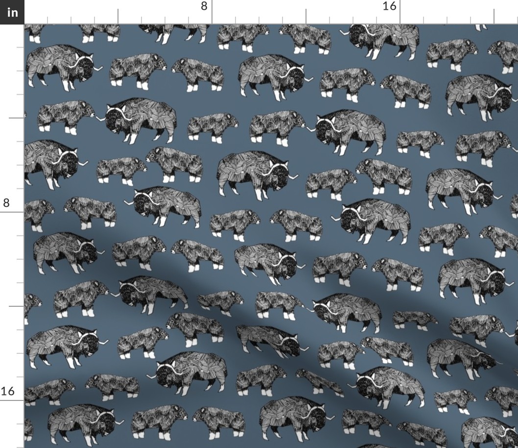 musk ox fabric // arctic animal fabric canada alaska greenland - paynes grey
