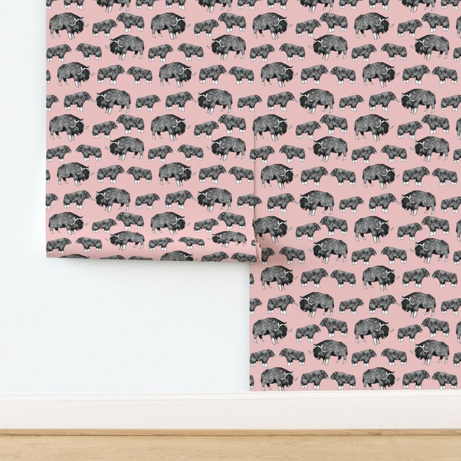 musk ox fabric // arctic animal fabric canada alaska greenland - pale pink