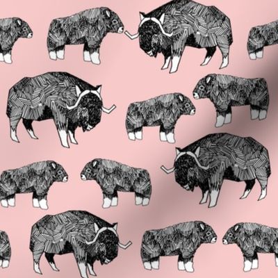 musk ox fabric // arctic animal fabric canada alaska greenland - pale pink