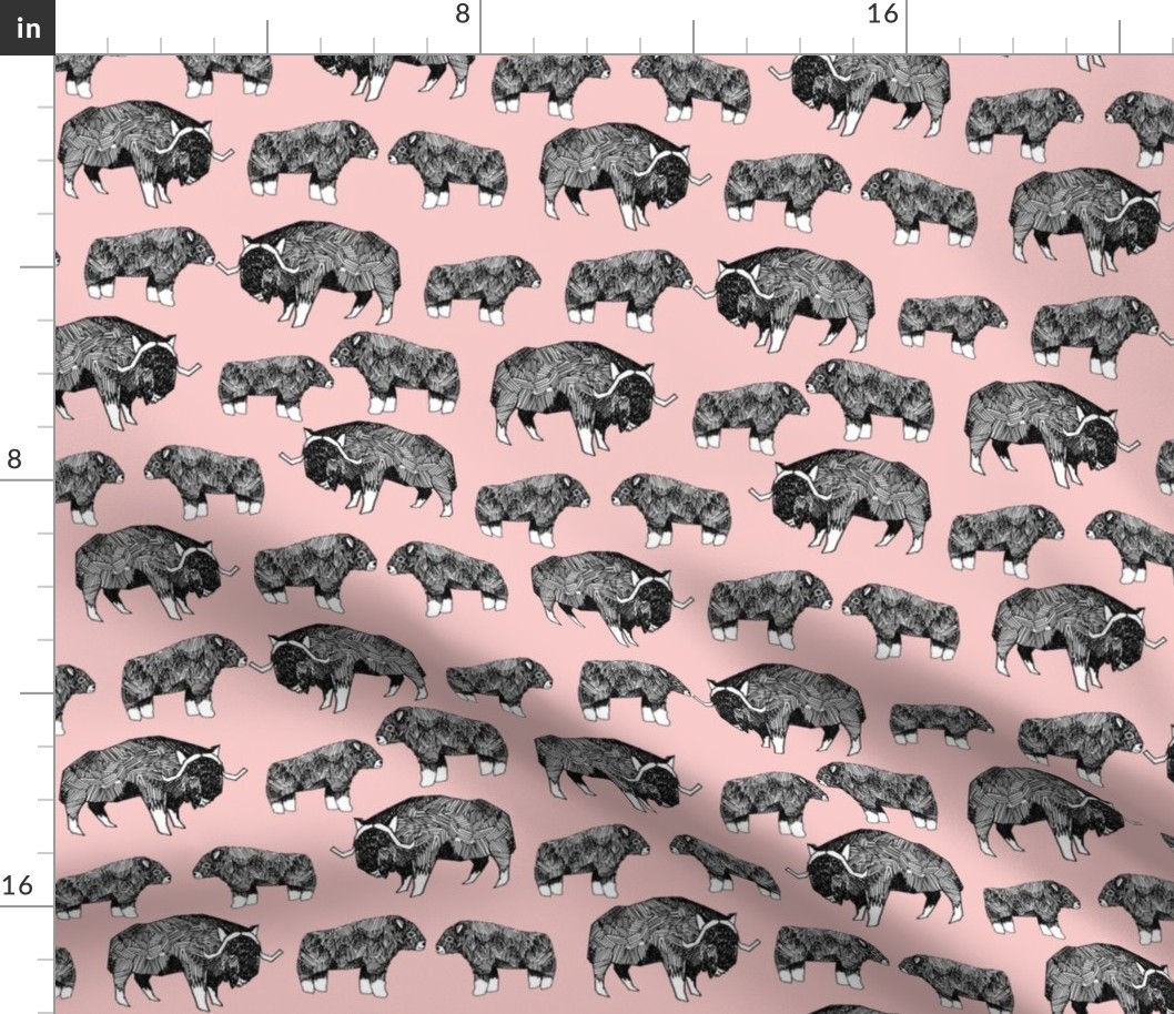 musk ox fabric // arctic animal fabric canada alaska greenland - pale pink