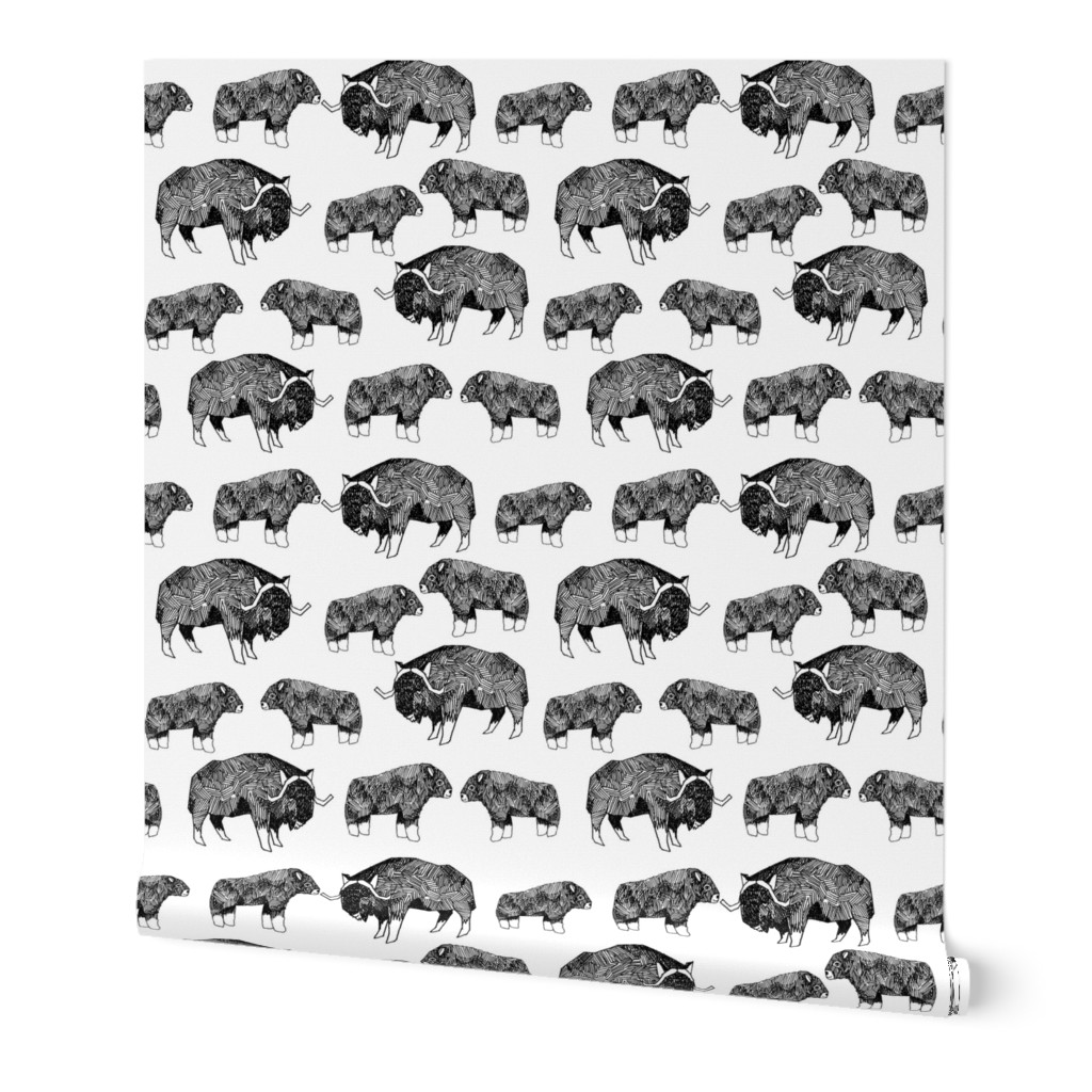 musk ox fabric // arctic animal fabric canada alaska greenland - white