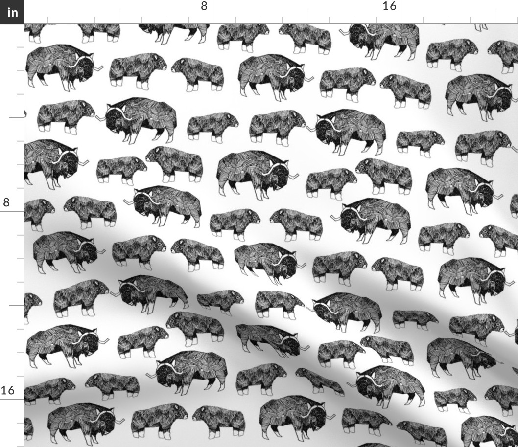 musk ox fabric // arctic animal fabric canada alaska greenland - white