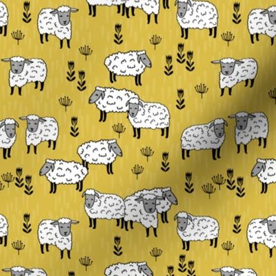 sheep fabric // field of sheep wool animals farms animals - mustard