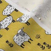 sheep fabric // field of sheep wool animals farms animals - mustard