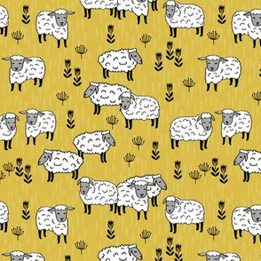 sheep fabric // field of sheep wool animals farms animals - mustard