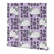 sheep fabric // field of sheep wool animals farms animals - pastel purple