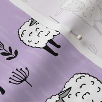 sheep fabric // field of sheep wool animals farms animals - pastel purple