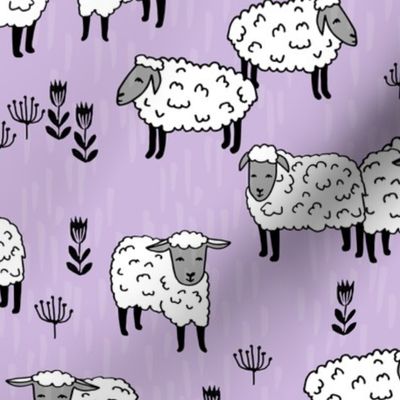 sheep fabric // field of sheep wool animals farms animals - pastel purple