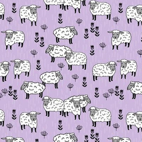 sheep fabric // field of sheep wool animals farms animals - pastel purple