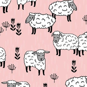 sheep fabric // field of sheep wool animals farms animals - pale pink