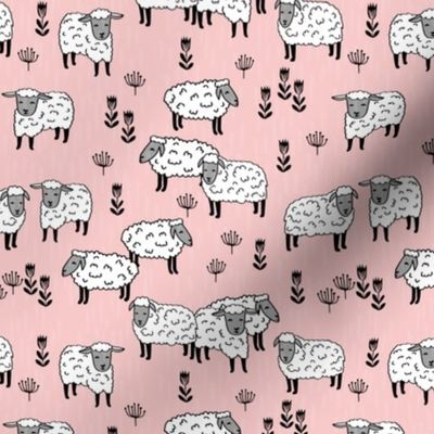 sheep fabric // field of sheep wool animals farms animals - pale pink