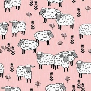 sheep fabric // field of sheep wool animals farms animals - pale pink