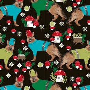 german shepherd fabric gnomes mushrooms fairytales woodland - black