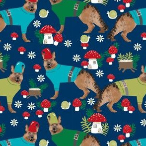 german shepherd fabric gnomes mushrooms fairytales woodland -navy