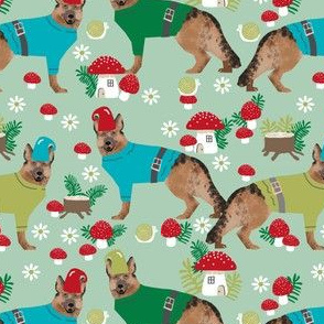 german shepherd fabric gnomes mushrooms fairytales woodland - mint