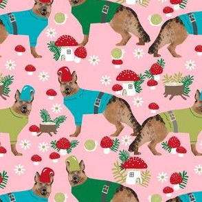 german shepherd fabric gnomes mushrooms fairytales woodland - pink