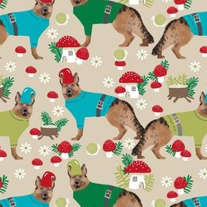 german shepherd fabric gnomes mushrooms fairytales woodland - sand