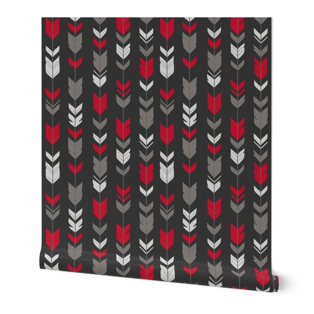 Arrow Feathers - bright red, grey on black