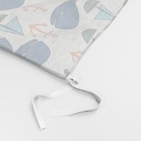 nautical whales fabric // whales, sailboats, anchors baby nursery design navy and orange fabric by andrea lauren