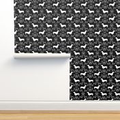 Dachshund floral dog silhouette dog breed fabric black