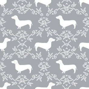 Dachshund floral dog silhouette dog breed fabric grey