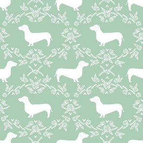 Dachshund floral dog silhouette dog breed fabric mint