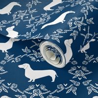 Dachshund floral dog silhouette dog breed fabric navy