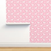 Dachshund floral dog silhouette dog breed fabric pink