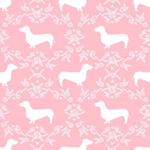 Dachshund floral dog silhouette dog breed fabric pink