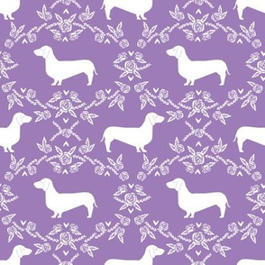 Dachshund floral dog silhouette dog breed fabric purple